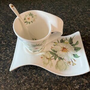Adeline Collection Tea Cup with wave plate and spoon